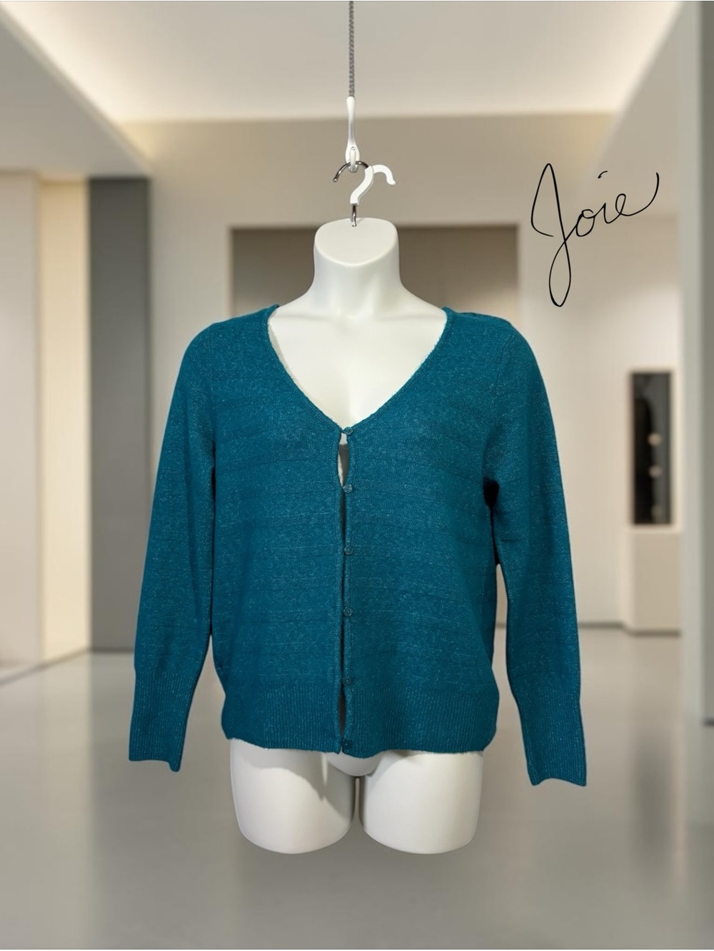 NEW, JOIE, Turquoise Button Front Cardigan, Size Large, Wool Blend Stretch
